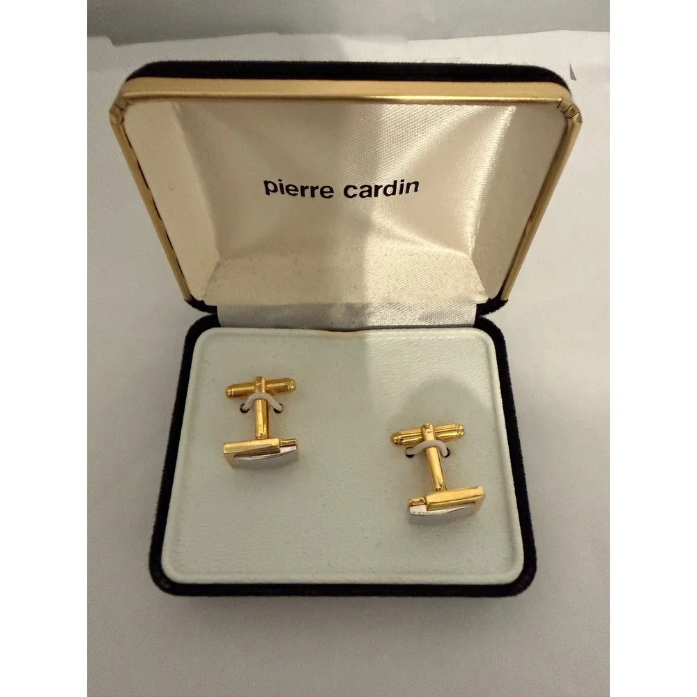 Pierre Cardin Mens Vintage‎ Two Tone Gold Silver Rectangle Toggle Back Cufflinks